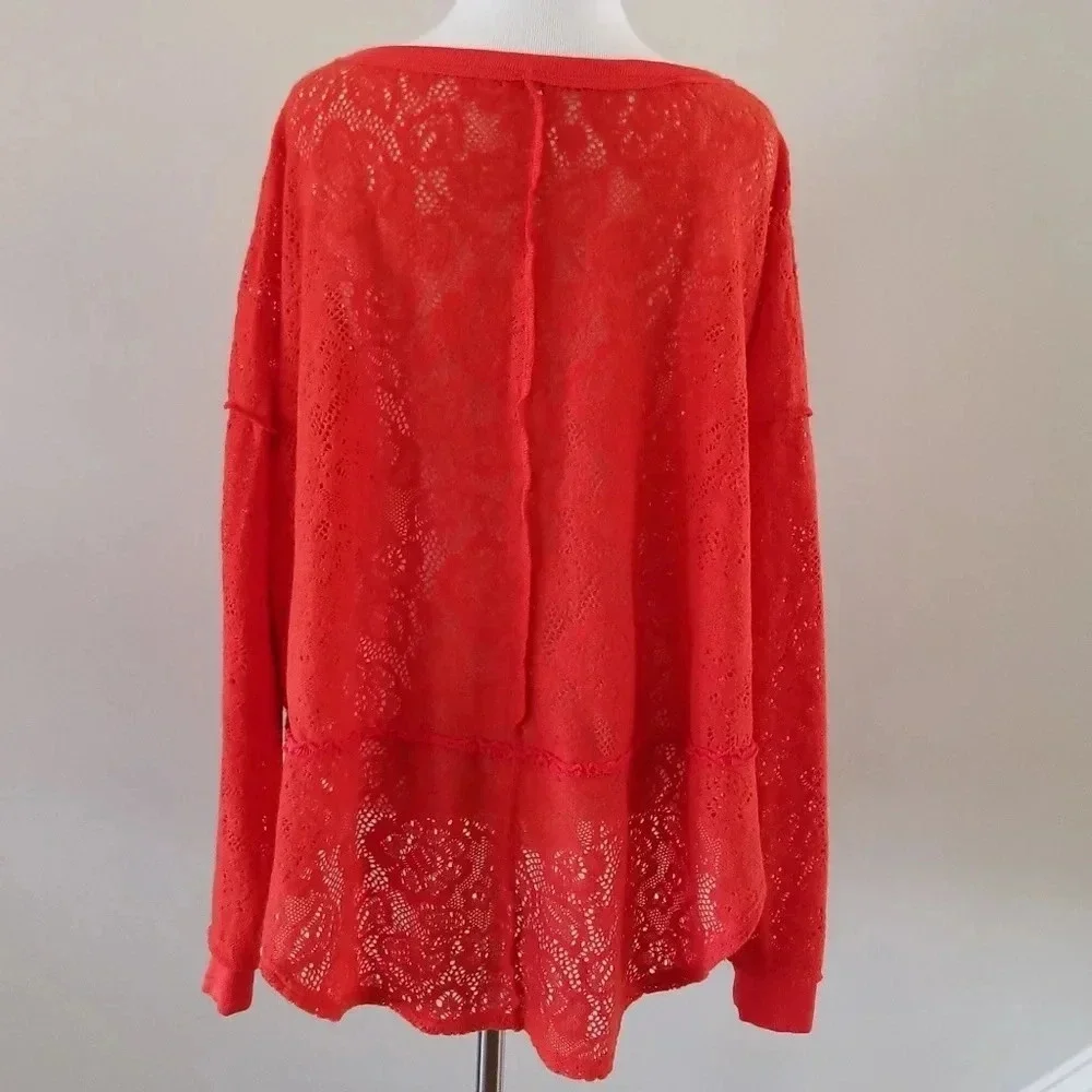 Free People Orange Floral Lace Sweater S